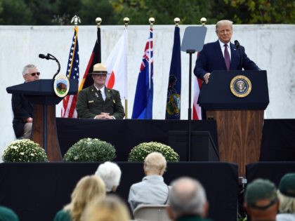 US President Donald Trump speaks at a ceremony commemorating the 19th anniversary of the 9