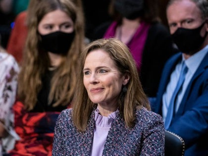 WASHINGTON, DC - OCTOBER 14: Supreme Court nominee Judge Amy Coney Barrett testifies before the Senate Judiciary Committee on the third day of her Supreme Court confirmation hearing on Capitol Hill on October 14, 2020 in Washington, DC. Barrett was nominated by President Donald Trump to fill the vacancy left …
