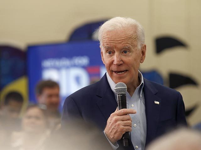 Democratic presidential candidate, former Vice President Joe Biden talks with supporters a