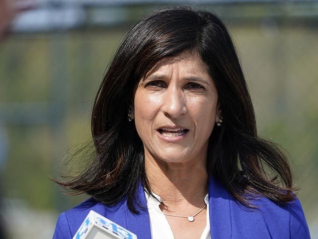 Maine House Speaker Sara Gideon, Democratic candidate for Senate, speaks to reporters at a campaign stop, Thursday, Sept. 17, 2020, in Scarborough, Maine. (AP Photo/Robert F. Bukaty)