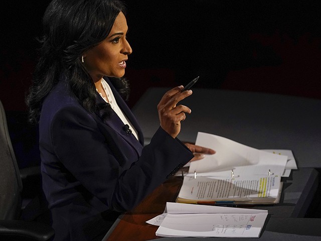 Moderator Kristen Welker of NBC News asks a question during the second and final presidential debate Thursday, Oct. 22, 2020, at Belmont University in Nashville, Tenn. (AP Photo/Morry Gash, Pool)