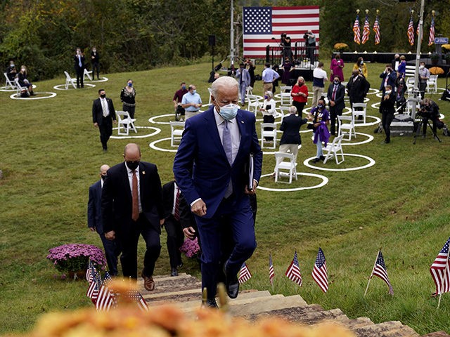 Democratic presidential candidate former Vice President Joe Biden leaves after speaking at