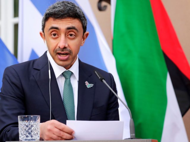 UAE Foreign Minister Sheikh Abdullah bin Zayed al-Nahyan speaks during a news conference w