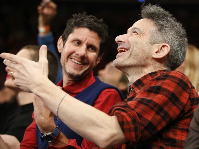 Beastie Boys Mike Diamond, left, and Adam Horovitz, laugh it up as the camera is turned on