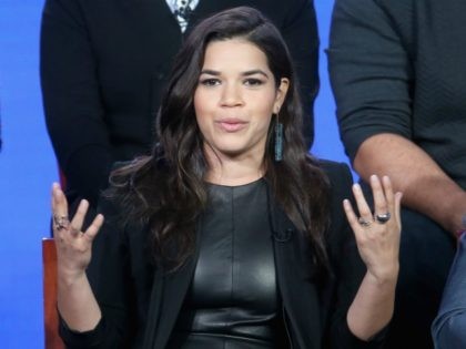PASADENA, CA - JANUARY 13: Actress America Ferrera speaks onstage during the 'Superstore' panel discussion at the NBCUniversal portion of the 2015 Winter TCA Tour at Langham Hotel on January 13, 2016 in Pasadena, California. (Photo by Frederick M. Brown/Getty Images)