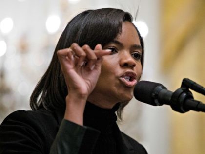 Candace Owens, of PragerU, speaks before President Donald Trump arrives during the Young B