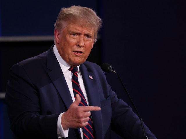 U.S. President Donald Trump participates in the first presidential debate against Democratic presidential nominee Joe Biden at the Health Education Campus of Case Western Reserve University on September 29, 2020 in Cleveland, Ohio. This is the first of three planned debates between the two candidates in the lead up to …