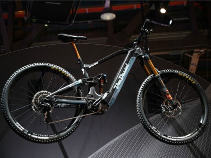 The Van Dessel electric mountain bike is displayed at the Panasonic booth at CES 2019 consumer electronics show, January 10, 2019 at the Las Vegas Convention Center in Las Vegas, Nevada. - Powered by Panasonic's batteries and GX0 motor, the e-bike has 90Nm of torque and will be available for …
