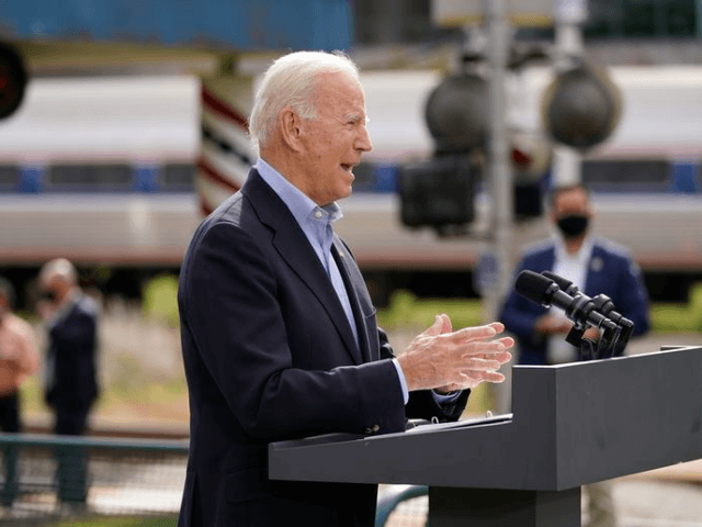 Democratic presidential candidate former Vice President Joe Biden speaks at Amtrak's Cleve
