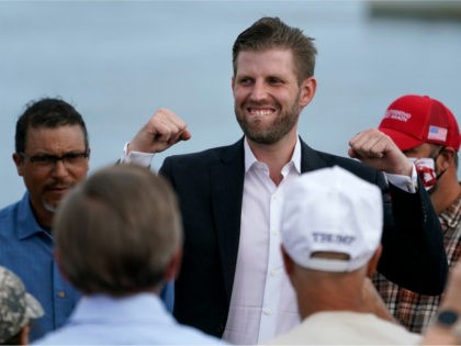 Eric Trump, the son of President Donald Trump, speaks at a campaign rally for his father, Tuesday, Sept. 17, 2020, in Saco, Maine. (AP Photo/Robert F. Bukaty)