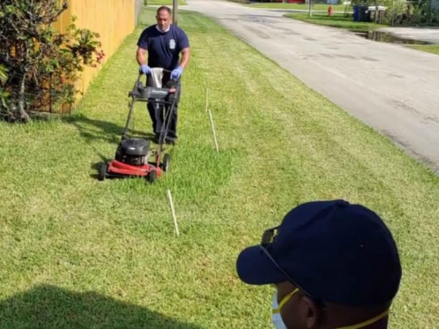 Three firefighters mowed the lawn of Prince Pinkney, an elderly Army veteran, after he exp