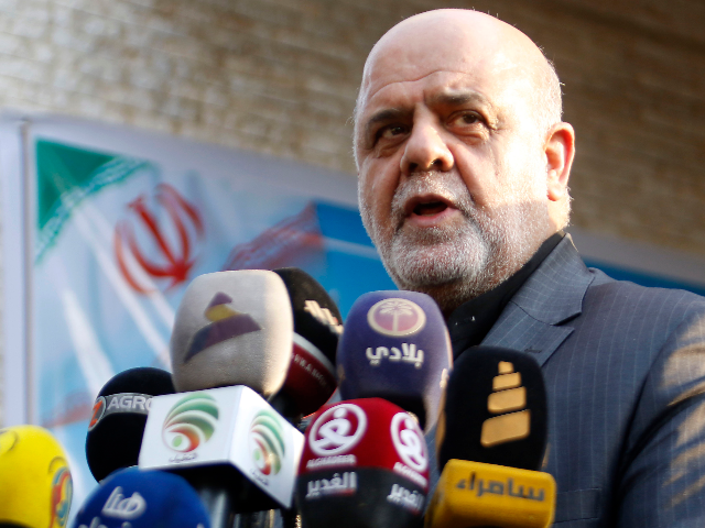 Iranian ambassador in Iraq Iraj Masjedi gives a press conference outside the new building