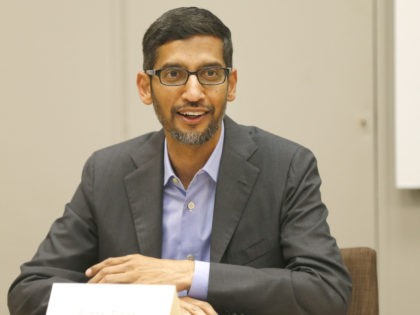 DALLAS, TX - OCTOBER 03: CEO of Google, Sundar Pichai, speaks during a roundtable discussi