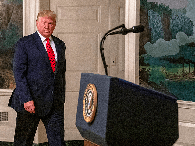 U.S. President Donald Trump enters the Diplomatic Reception Room of the White House to make a statement October 27, 2019 in Washington, DC. President Trump announced that ISIS leader Abu Bakr al-Baghdadi has been killed in a military operation in northwest Syria.(Photo by Tasos Katopodis/Getty Images)