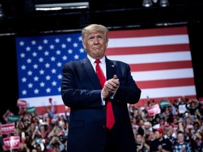 US President Donald Trump gestures during a Keep America Great Rally at Kellogg Arena December 18, 2019, in Battle Creek, Michigan. (Photo by Brendan Smialowski / AFP) (Photo by BRENDAN SMIALOWSKI/AFP via Getty Images)