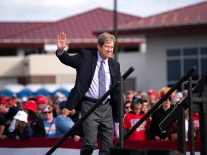 BEMIDJI, MN - SEPTEMBER 18: Republican Senate candidate Jason Lewis speaks during a rally for President Donald Trump at the Bemidji Regional Airport on September 18, 2020 in Bemidji, Minnesota. Trump and challenger, Democratic presidential nominee and former Vice President Joe Biden, are both campaigning in Minnesota today. (Photo by …