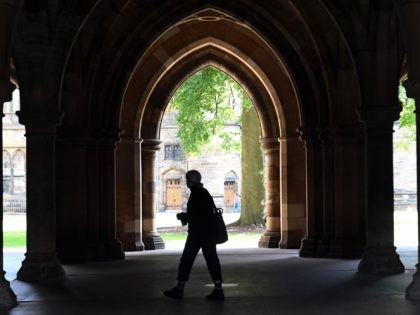 A student walks in the campus of Glasgow university complex, Glasgow, Scotland on Septembe