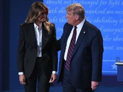 US President Donald Trump and US First Lady Melania Trump leave after the first presidential debate at Case Western Reserve University and Cleveland Clinic in Cleveland, Ohio, on September 29, 2020. (Photo by SAUL LOEB / AFP) (Photo by SAUL LOEB/AFP via Getty Images)