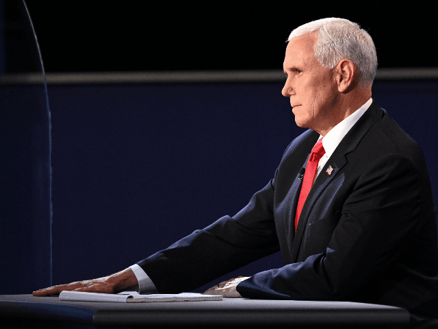 US Vice President Mike Pence participates in the vice presidential debate in Kingsbury Hal