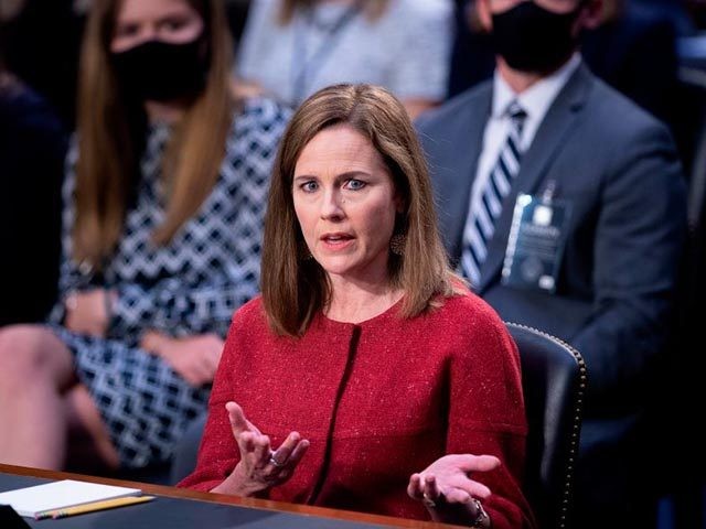 Supreme Court nominee Judge Amy Coney Barrett speaks during the second day of her Senate J