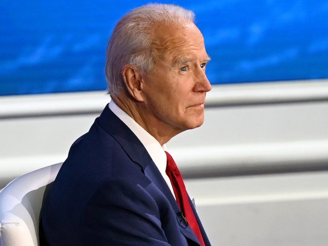 US-VOTE-BIDEN-TOWNHALL Democratic Presidential candidate and former US Vice President Joe Biden participates in an ABC News town hall event at the National Constitution Center in Philadelphia on October 15, 2020. (Photo by JIM WATSON / AFP) (Photo by JIM WATSON/AFP via Getty Images)