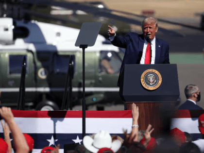 U.S. President Donald Trump speaks at a Make America Great Again campaign rally on October 19, 2020 in Prescott, Arizona. With almost two weeks to go before the November election, President Trump is back on the campaign trail with multiple daily events as he continues to campaign against Democratic presidential …