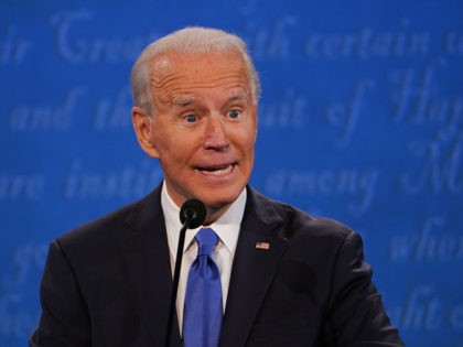 Democratic Presidential candidate and former US Vice President Joe Biden speaks during the final presidential debate at Belmont University in Nashville, Tennessee, on October 22, 2020. (Photo by Brendan Smialowski / AFP) (Photo by BRENDAN SMIALOWSKI/AFP via Getty Images)
