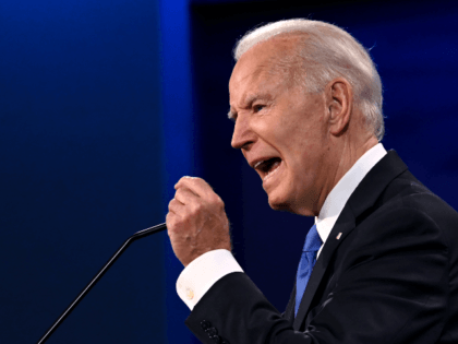 Democratic Presidential candidate and former US Vice President Joe Biden gestures as he speaks during the final presidential debate at Belmont University in Nashville, Tennessee, on October 22, 2020. (Photo by JIM WATSON / AFP) (Photo by JIM WATSON/AFP via Getty Images)