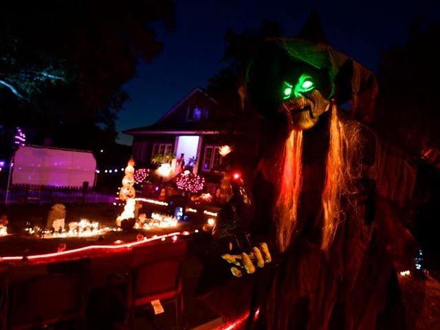 Halloween decorations are displayed in front of a home on October 30, 2020 in Sierra Madre