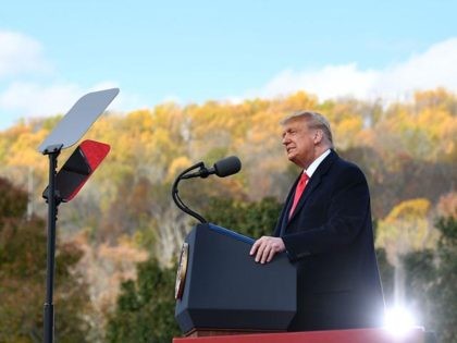 US President Donald Trump speaks at a "Make America Great Again" rally in Newtown, Pennsyl