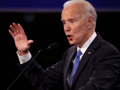NASHVILLE, TENNESSEE - OCTOBER 22: Democratic presidential nominee Joe Biden participates in the final presidential debate against U.S. President Donald Trump at Belmont University on October 22, 2020 in Nashville, Tennessee. This is the last debate between the two candidates before the election on November 3. (Photo by Justin Sullivan/Getty …