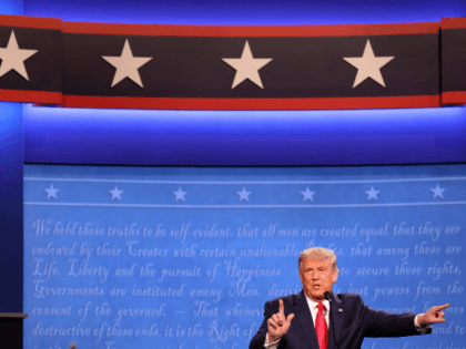 U.S. President Donald Trump participates in the final presidential debate against Democratic presidential nominee Joe Biden at Belmont University on October 22, 2020 in Nashville, Tennessee. This is the last debate between the two candidates before the election on November 3. (Photo by Justin Sullivan/Getty Images)