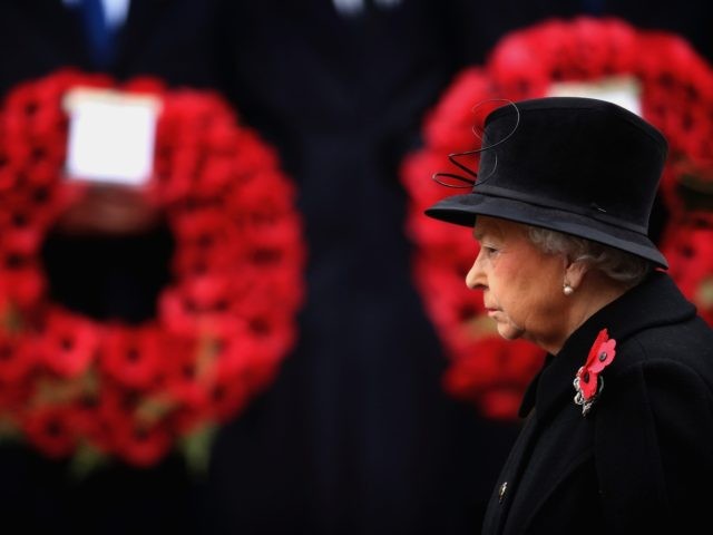 LONDON, UNITED KINGDOM - NOVEMBER 09: Queen Elizabeth II attends the annual Remembrance Sunday Service at the Cenotaph on Whitehall on November 9, 2014 in London, United Kingdom. People across the UK gather to pay tribute to service personnel who have died in the two World Wars and subsequent conflicts, …