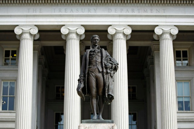 WASHINGTON - SEPTEMBER 19: A statue of the first United States Secretary of the Treasury Alexander Hamilton stands in front of the U.S. Treasury September 19, 2008 in Washington, DC. Treasury Secretary Henry Paulson announced that the Treasury will insure money market mutual funds as one part of a massive …