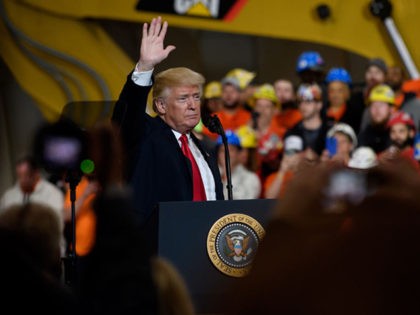 RICHFIELD, OHIO - MARCH 29: U.S. President Donald Trump speaks to a crowd gathered at the Local 18 Richfield Facility of the Operating Engineers Apprentice and Training, a union and apprentice training center specializing in the repair and operation of heavy equipment on March 29, 2018 in Richfield, Ohio. President …
