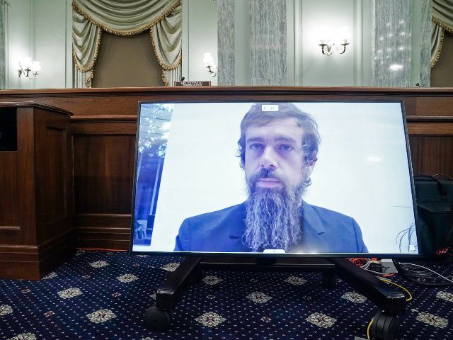 Jack Dorsey on screen in Senate