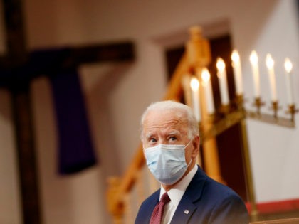 Democratic presidential candidate, former Vice President Joe Biden listens as clergy members and community activists speak during a visit to Bethel AME Church in Wilmington, Del., Monday, June 1, 2020. (AP Photo/Andrew Harnik)