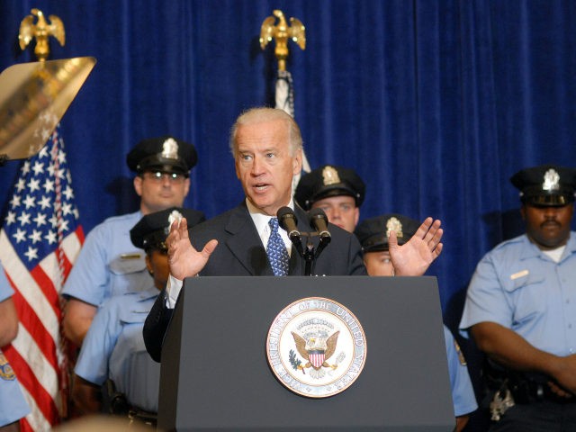 U.S. Vice President Joe Biden speaks job legislation at the Alexandria Police Department,