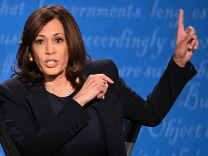 US Democratic vice presidential nominee and Senator from California, Kamala Harris gesture