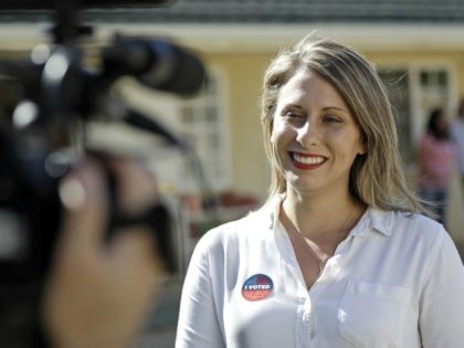 FILE - In this Nov. 6, 2018, file photo, Katie Hill speaks during an interview after votin