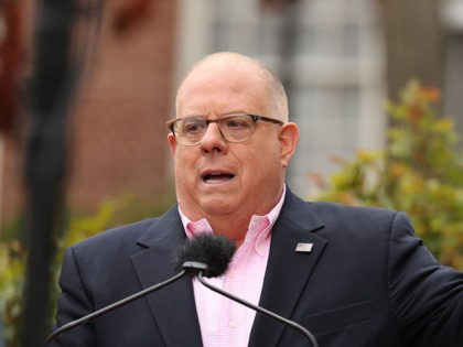 ANNAPOLIS, MARYLAND - APRIL 17: Maryland Governor Larry Hogan talks to reporters during a news briefing about the ongoing novel coronavirus pandemic in front of the Maryland State House April 17, 2020 in Annapolis, Maryland. Maryland Superintendent of Schools Karen Salmon announced that all state public schools will remain closed …
