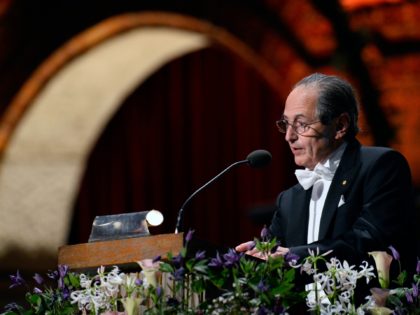 The Nobel Prize winner in Chemistry 2013, Michael Levitt, addresses the traditional Nobel Prize banquet at the Stockholm City Hall on December 10, 2013 following the Nobel Prize award ceremonies for Medicine, Physics, Chemistry, Literature and Economic Sciences. AFP PHOTO / JONATHAN NACKSTRAND (Photo credit should read JONATHAN NACKSTRAND/AFP via …