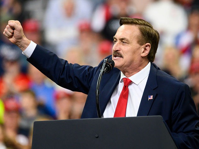 MINNEAPOLIS, MN - OCTOBER 10: Mike Lindell, CEO of My Pillow, speaks during a campaign ral