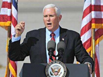 BOULDER CITY, NEVADA - OCTOBER 08: U.S. Vice President Mike Pence speaks at a rally at the Boulder City Airport on October 8, 2020 in Boulder City, Nevada. Pence has increased his campaigning for the election since President Donald Trump was diagnosed with COVID-19 and is unable to hold rallies. …