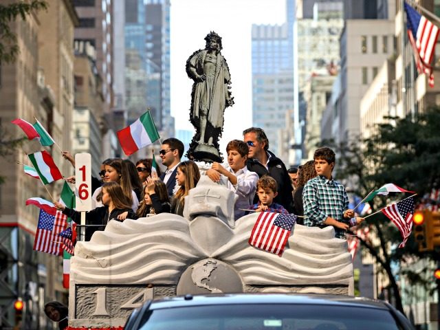 NEW YORK, NY - OCTOBER 14: A float featuring Christopher Columbus makes its way up Fifth Avenue during the 75th annual Columbus Day Parade in Midtown Manhattan on October 14, 2019 in New York City. Organized by the Columbus Citizens Foundation, the parade is billed as the world's largest celebration …