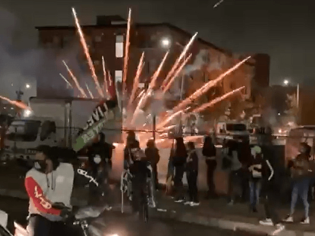 Fireworks thrown at Providence, RI, police during "peaceful protest." (Twitter Video Screenshot/Darren Botelho)