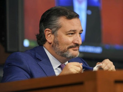 Sen. Ted Cruz, R-Texas, reacts to a comment made by Sen. Ben Sasse, R-Neb., about the Houston Astros during the confirmation hearing for Supreme Court nominee Amy Coney Barrett, before the Senate Judiciary Committee, Wednesday, Oct. 14, 2020, on Capitol Hill in Washington. (Greg Nash/Pool via AP)
