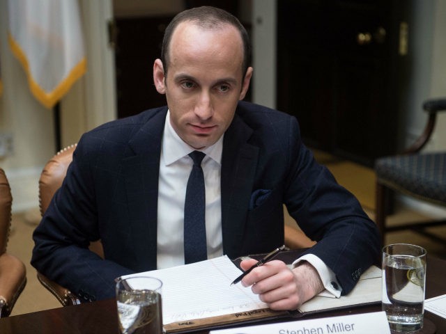 White House Senior Adviser Stephen Miller attends a meeting between US President Donald Trump and small business leaders in the Roosevelt Room at the White House in Washington, DC, on January 30, 2017. / AFP / NICHOLAS KAMM (Photo credit should read NICHOLAS KAMM/AFP via Getty Images)