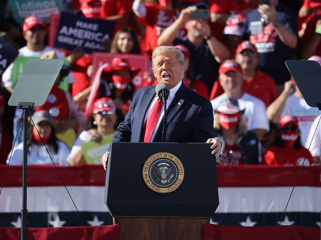 GOODYEAR, ARIZONA - OCTOBER 28: U.S. President Donald Trump addresses thousands of support