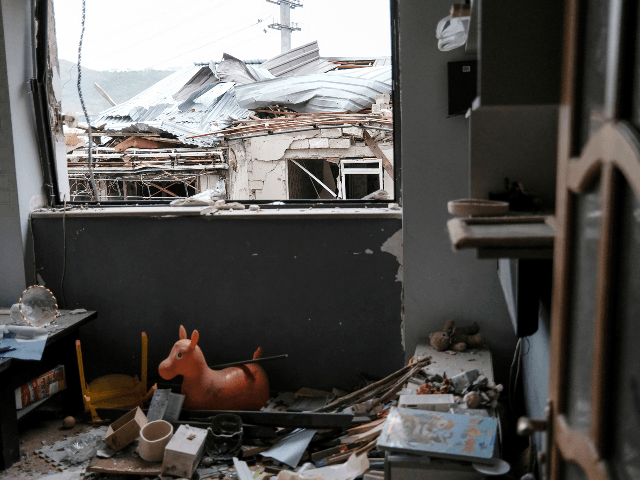 Damage inside an apartment after shelling by Azerbaijan's artillery during a military conf